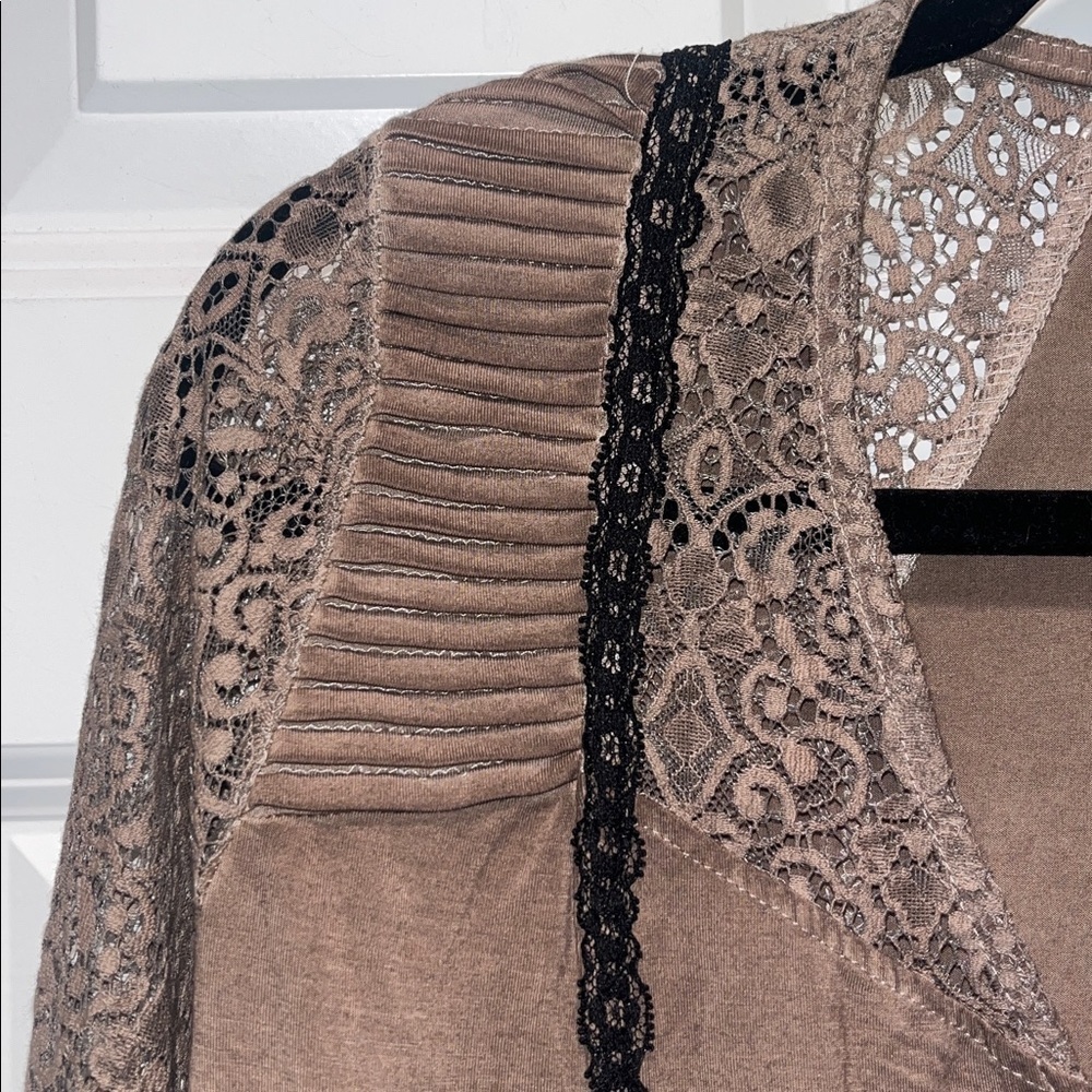 POL romantic lace bell sleeves bolero top chocolate brown ruffles - Picture 6 of 10